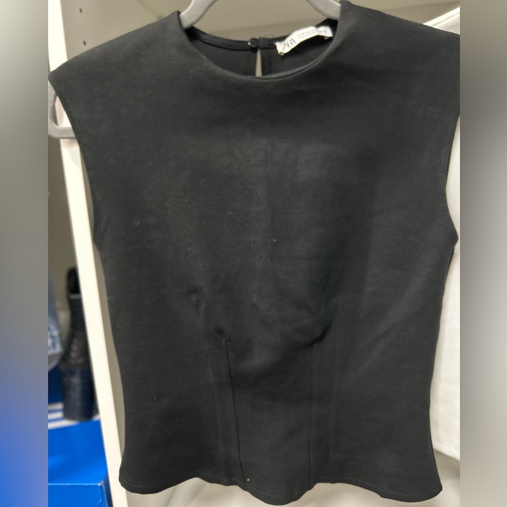 Zara black sleeveless top with button detail. Medium